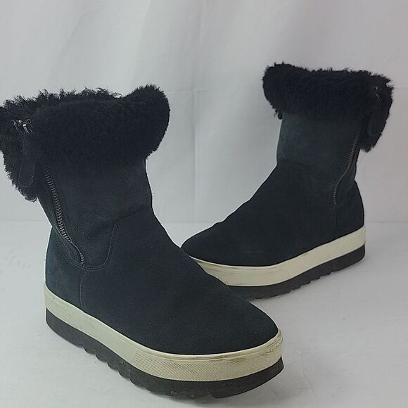 Cougar Shearling Vera Waterproof Platform Chelsea Black Suede Women's Boots - Picture 3 of 15